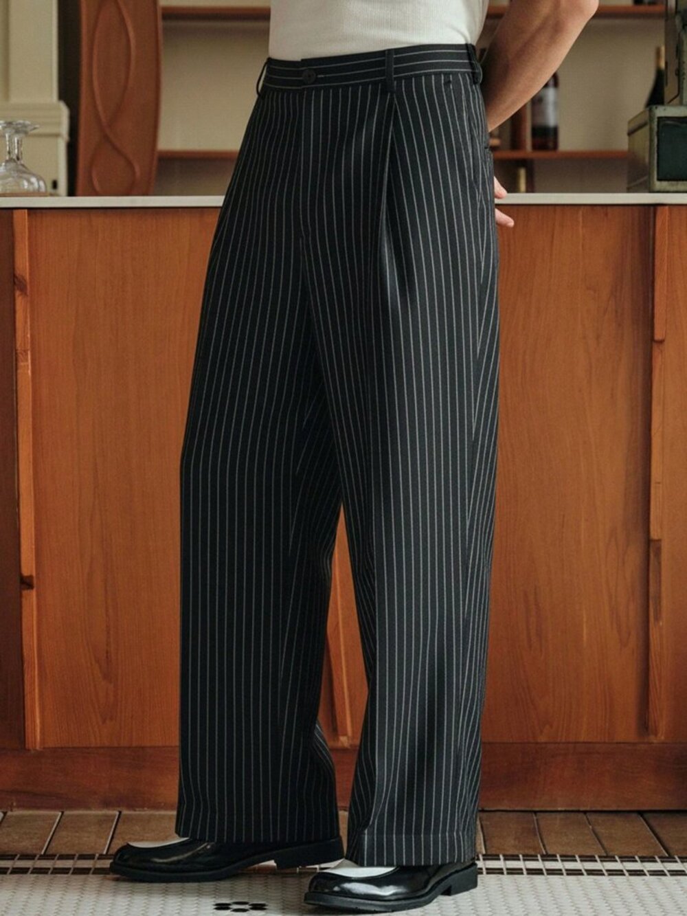 Black Preppy Men's Wide Leg Trousers